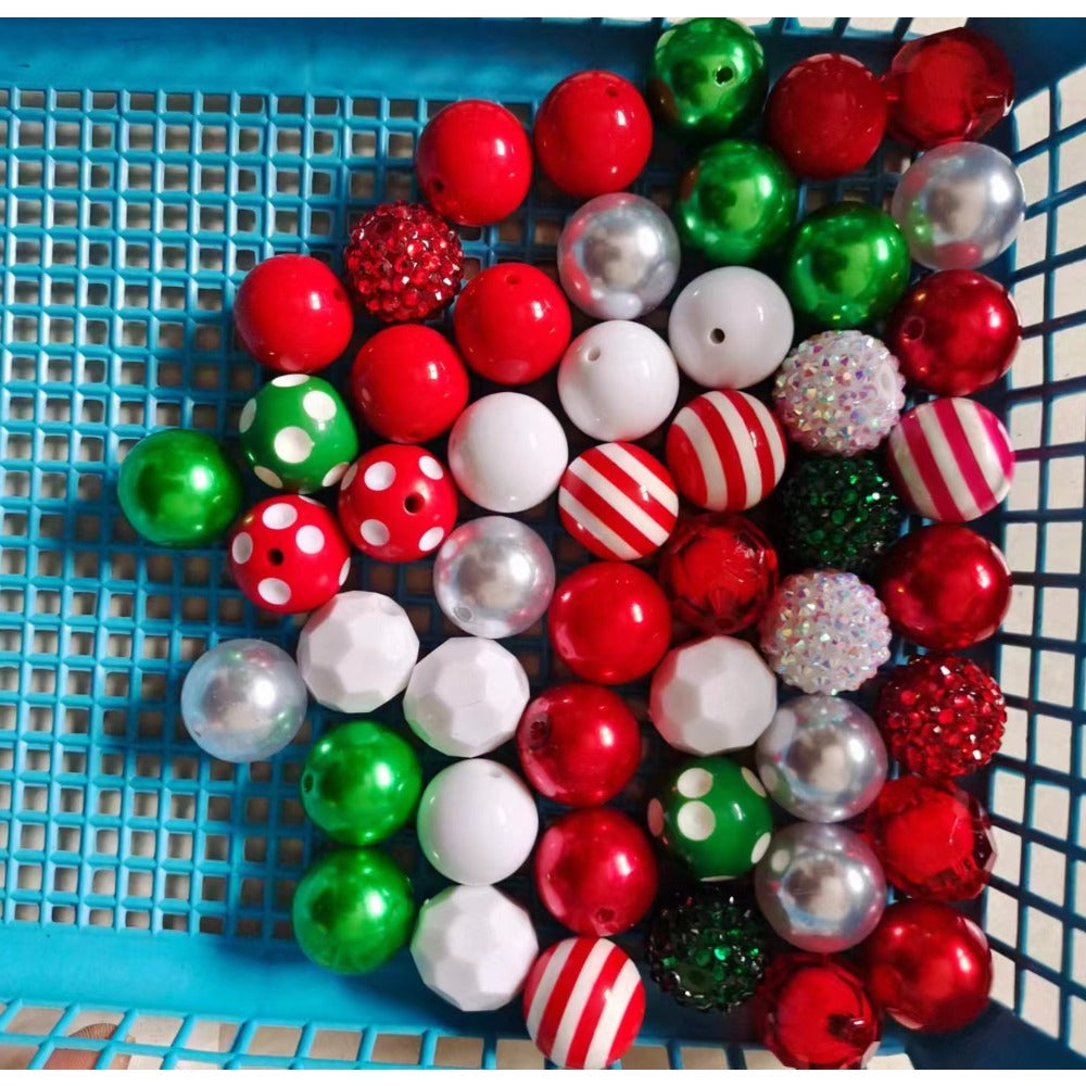Wholesale 50pcs 20mm Red White Green Acrylic Mixed Color Beads